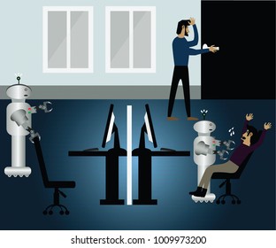 Automatic machine,the disruptive technology,change to used robot instead human - vector, Illustration