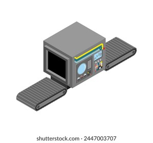 Automatic manufacture pixel art. 8 bit Production complex of technological equipment. pixelated Engineering machine isometric. Production equipment isolated.  