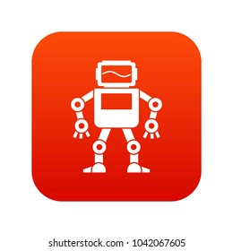 Automatic mechanism with with monitor head icon digital red for any design isolated on white vector illustration