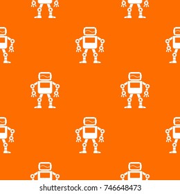 Automatic mechanism with with monitor head pattern repeat seamless in orange color for any design. Vector geometric illustration