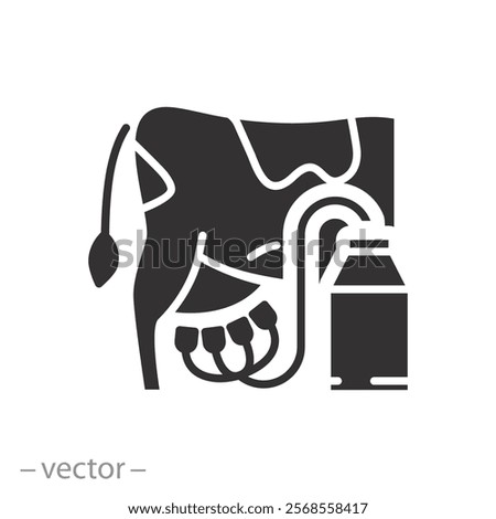 automatic for milk, cow with milking machine icon, dairy industry, flat vector illustration eps10
