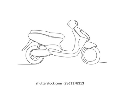 An automatic motor side view. Motorcycle one-line drawing