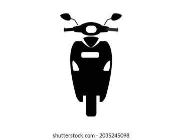 Automatic motorcycle. Front view. Simple illustration in black and white.