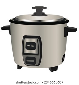 Automatic multi cooker  isolated on White Background. Front View Modern Stainless Steel.  and Steamer. Electric Domestic Home and Kitchen Appliances. Realistic 3d vector