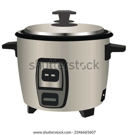Automatic multi cooker  isolated on White Background. Front View Modern Stainless Steel.  and Steamer. Electric Domestic Home and Kitchen Appliances. Realistic 3d vector