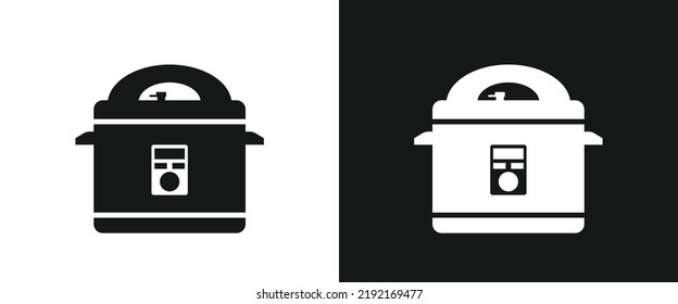 Automatic multicooker or pressure cooker flat icon for web. Electric pressure cooker sign web icon silhouette with invert color. Multicooker solid black icon vector design. Pressure cooker clipart