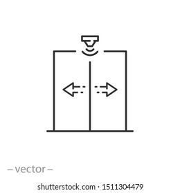 icono automático de la puerta de apertura, puerta de entrada moderna, símbolo web de línea delgada sobre fondo blanco - ilustración vectorial de trazo editable eps10