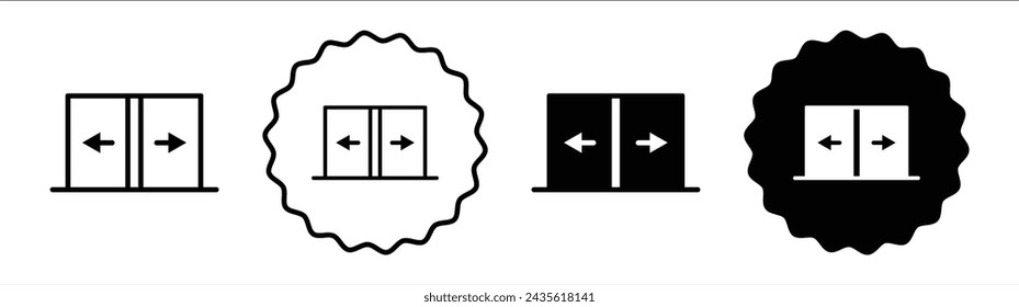 Automatic opening door set in black and white color. Automatic opening door simple flat icon vector