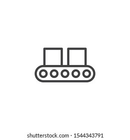 Automatic packing conveyor line icon. linear style sign for mobile concept and web design. Conveyor belt with boxes outline vector icon. Symbol, logo illustration. Vector graphics
