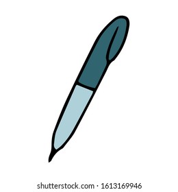 Automatic pen in doodle style. Color vector illustration. The element is drawn by hand and is isolated on a white background.stationery for writing and drawing. School supplies for pupils and students