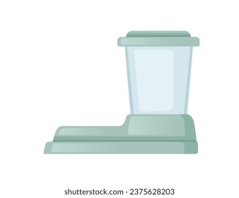 Automatic pet feeder with bowl and transparent glass tank vector illustration isolated on white background
