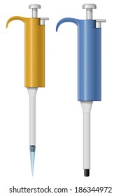Automatic pipettes with and without tip. Illustration on white