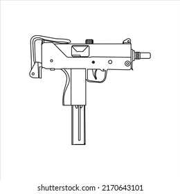 arma de pistola automática mano línea de arma dibujada ilustración
