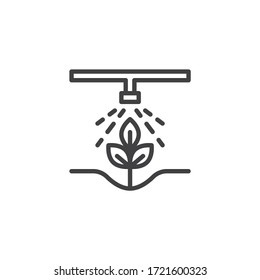 Automatic plant watering system line icon. linear style sign for mobile concept and web design. Spraying Plant outline vector icon. Symbol, logo illustration. Vector graphics