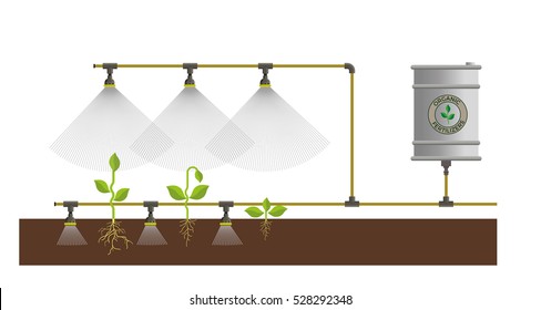 Automatic plant watering system, vector illustration