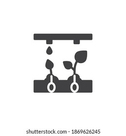 Automatic plant watering  vector icon. filled flat sign for mobile concept and web design. Irrigation sprinklers and plants glyph icon. Symbol, logo illustration. Vector graphics