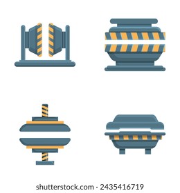 Automatic press icons set cartoon vector. Various automatic press form machine. Industry, metallurgy