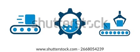 Automatic production line icon for industry, automation, production optimization, factory.