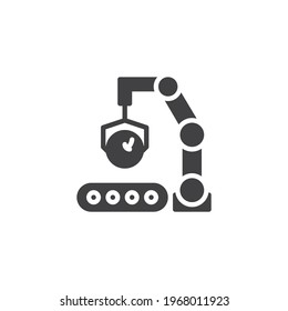 Automatic production vector icon. filled flat sign for mobile concept and web design. Robotic arm and conveyor glyph icon. Symbol, logo illustration. Vector graphics
