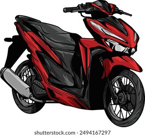 an automatic red motorbike vector art