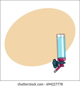 Automatic refillable drinker, can be attached to pet, cat, dog, parrot cage, crate wall, sketch vector illustration with space for text. Refillable, attachable drinker for pets and birds