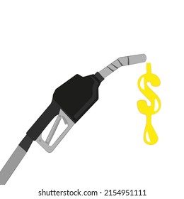 Gun de gas de repostaje automático con una gota de gasolina en el dólar que afecte al aumento del precio de la gasolina Concepto de avivar la boquilla de gasolina o combustible diesel en manguera y gota de gasolina Etanol o biodiesel