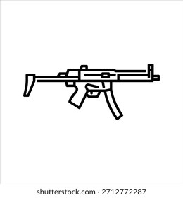Icono de contorno de rifle automático. Ilustración de línea negra de rifle de asalto.