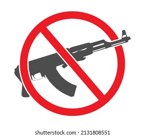 Un rifle automático en un círculo rojo tachado. Una señal contra el armamento, contra la guerra y contra la acción militar.