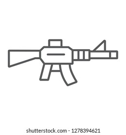 Automatic rifle thin line icon, army and war, gun sign, vector graphics, a linear pattern on a white background, eps 10.