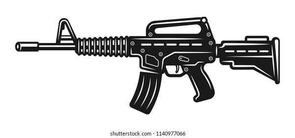 Automatic rifle vector monochrome illustration isolated on white background