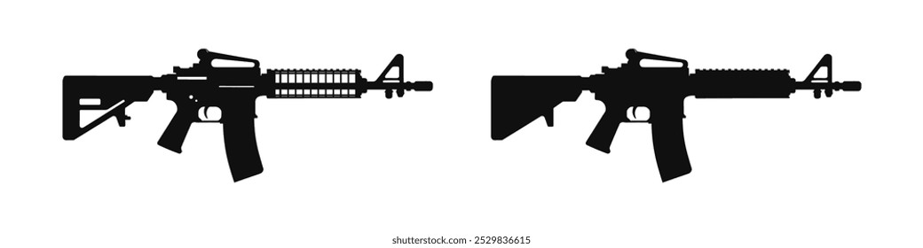 Automatic rifle vector silhouette icon set
