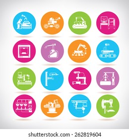 automatic robotic hand, robot icons set, automatic system in production line work