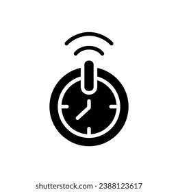 Automatic shut off timer black glyph icon. Countdown home appliance. Devices control. Internet of things. Smart home. Silhouette symbol on white space. Solid pictogram. Vector isolated illustration