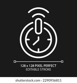 Automatic shut off timer pixel perfect white linear icon for dark theme. Countdown home appliance. Internet of things. Thin line illustration. Isolated symbol for night mode. Editable stroke