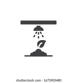 Automatic sprinkler watering plant vector icon. filled flat sign for mobile concept and web design. Watering irrigation system glyph icon. Symbol, logo illustration. Vector graphics
