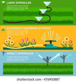 Automatic Sprinklers Watering. Vector Illustration.