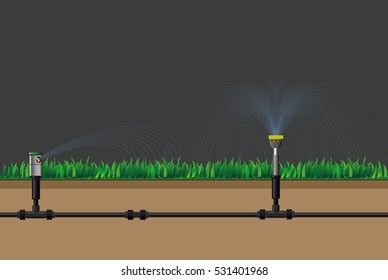 Automatic sprinklers watering. Vector illustration