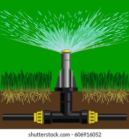 Automatic sprinklers watering. Vector illustration