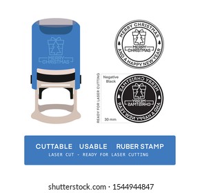 Automatic Stamp - Self-inking office Stamp. Rubber stamp with brush print 
with merry christmas text