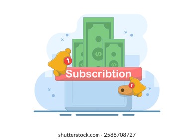 automatic subscription service concept. automatic subscription renewal or payment. subscription renewal. wallet with money. technology and programs. flat style element design illustration.
