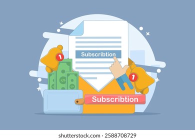 automatic subscription service concept. automatic subscription renewal or payment. subscription renewal. wallet with money. technology and programs. flat style element design illustration.