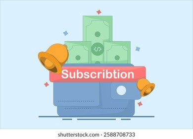 automatic subscription service concept. automatic subscription renewal or payment. subscription renewal. wallet with money. technology and programs. flat style element design illustration.