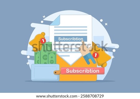 automatic subscription service concept. automatic subscription renewal or payment. subscription renewal. wallet with money. technology and programs. flat style element design illustration.