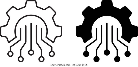 Automatic system digital technology gears concept. Digital technology symbol icon. Vector illustration. Gear with chip . industry	