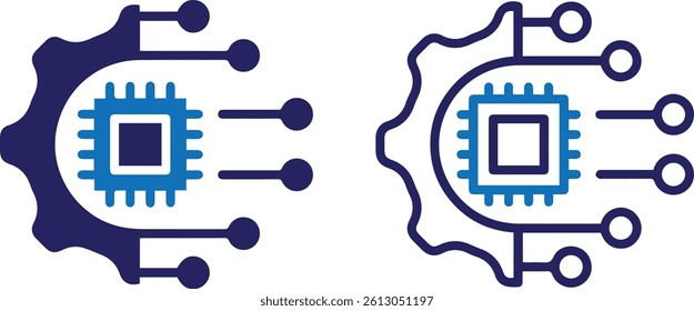 Automatic system digital technology gears concept. Digital technology symbol icon. Vector illustration. Gear with chip . industry	