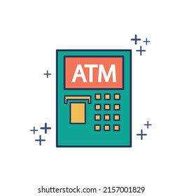 Automatic Teller Machine (ATM) icon vector illustration glyph style design with color and plus sign. Isolated on white background.