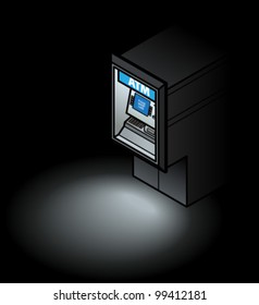 An automatic teller machine at night.