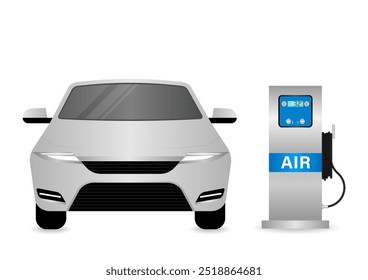 Máquina automática del inflador del neumático para el coche y el otro vehículo. Servicio de Estación Aérea de Neumáticos. Ilustración vectorial. 