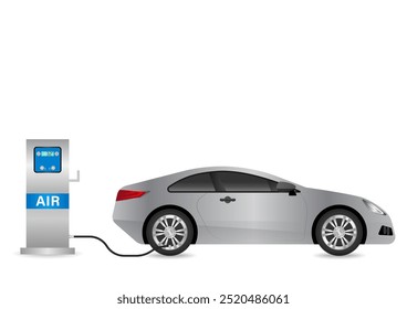 Máquina de Inflação Automática de Pneus para Carro e outro Veículo. Serviço de Estação Aérea de Pneus. Ilustração de vetor. 