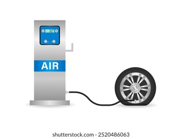 Máquina de Inflação Automática de Pneus para Carro e outro Veículo. Serviço de Estação Aérea de Pneus. Ilustração de vetor. 